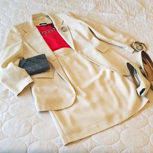 Cream microfiber skirt suit